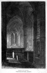 Ingang naar het zuidelijke zijschip, Westminster Abbey, Londen, 1816 door Sands