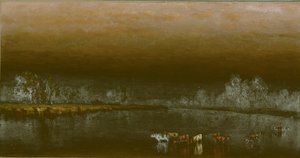 Koeien in een Vijver bij Zonsondergang, 1860
