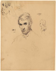 Hoofd van een man, met verschillende studies door Sanford Robinson Gifford