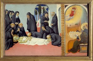 Scène uit het leven van Sint Hiëronymus: De dood van Sint Hiëronymus en zijn verschijning aan Sint Augustinus