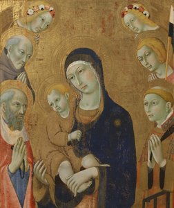 Maagd en Kind, engelen en heiligen door Sano di also Ansano di Pietro di Mencio Pietro