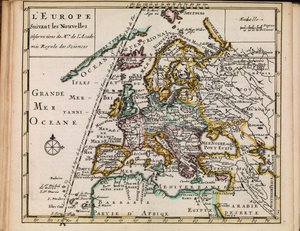 Kaart uit de kaartencollectie van de Nationale Bibliotheek. De kaart is uitgegeven in (1690-1708) en toont Europa door Sanson chez Mortier