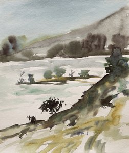 Landschap in gedempte aquarelkleuren door Santhosh ch