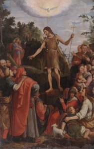 St. Johannes de Doper predikend in de wildernis door Santi di Tito