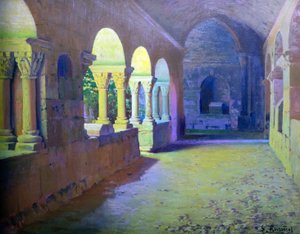 De Romaanse klooster door Sant Benet de Bages - Schilderij door Santiago Rusiñol y Prats (1861-1931) 1907 Madrid, collectie Banco Santander. door Santiago Rusinol i Prats