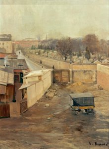 Uitzicht op de Begraafplaats van Montmartre door Santiago Rusiñol