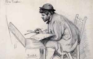 Portret van Pere Ferran Schilderend door Santiago Rusiñol