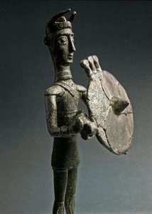 Nuragische cultuur (nuraghi) Sardinië: bronzen beeldje van krijger met schild door Sardinia Nuragic Civilization