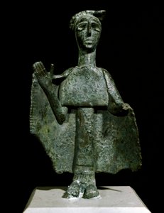 Nuragische cultuur: bronzen beeldje van een biddende vrouw genaamd Torralba. 8e-7e eeuw v.Chr. Cagliari, Museo Nazionale Archeologico, Sardinië, Italië