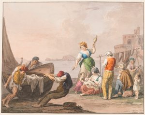 Waterverf; Aan de kust in Chiaja