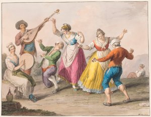 Aquarel; Tarantella dansers door Saverio della Gatta
