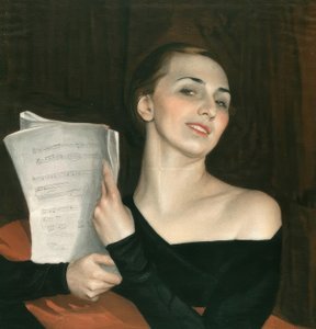 Zangeres met bladmuziek door Saweli Sorin