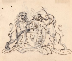 Wapen geflankeerd door een eenhoorn en leeuw