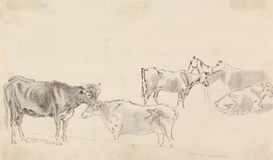 Studie van Vee met Paarden op de Achtergrond