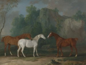 Drie Jagers in een Rotsachtig Landschap