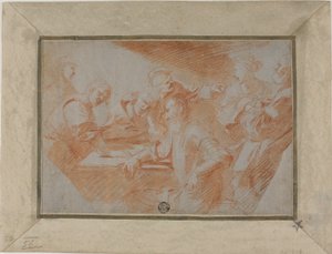 Groep figuren rond de tafel