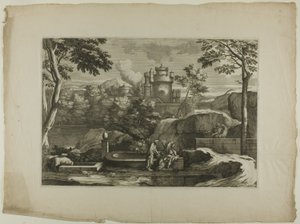 Uitzicht op een stad (Christus met de Barmhartige Samaritaan bij de bron)