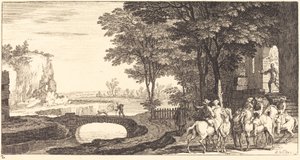 Landschap met Ruiters en Brug door Sébastien  Le Clerc I