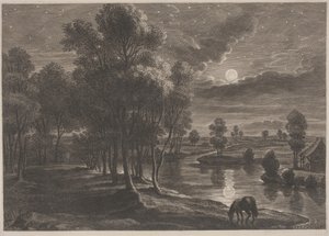 Rivierlandschap bij Maanlicht