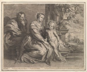 Heilige Familie met papegaai door Schelte Adamsz. Bolswert