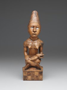 Zittende vrouwelijke figuur met kind (pfemba) Yombe Groep, Kongo Volkeren