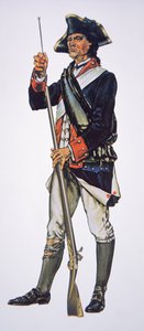Amerikaanse Onafhankelijkheidsoorlog soldaat van het (Amerikaanse) Pennsylvania State Regiment door School American