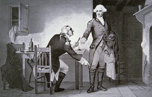 Amerikaanse verrader: Generaal Benedict Arnold geeft Andre opdracht om papieren in zijn laars te verstoppen