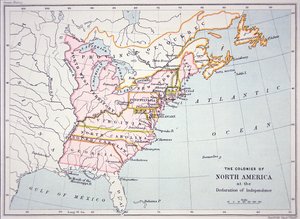 Kaart van de Koloniën van Noord-Amerika ten tijde van de Onafhankelijkheidsverklaring