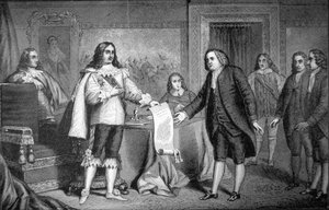William Penn ontvangt het Handvest van Pennsylvania van Karel II van Engeland in 1681