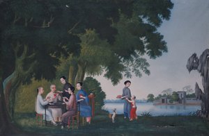 Chinese speelkaarten bij een rivier