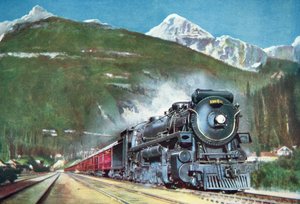Canadian Pacific Railway aan de voet van de Rocky Mountains door School Canadian