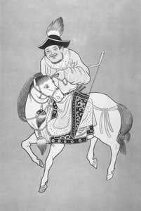 Een Mongoolse paardboogschutter, naar een Chinese tekening door School Chinese