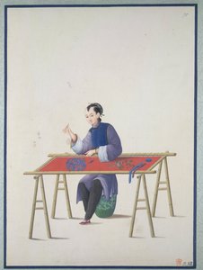 Een vrouw aan het borduren, c.1800 door School Chinese