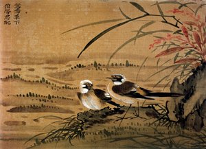 Kunst China: Vogels. Zijdeschilderij door Li youen kien uit de 16e eeuw. Parijs, BN