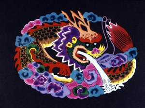 Chinees papieren knipsel en gekleurd met een draak door School Chinese