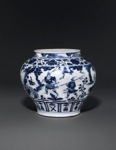 Uitzonderlijk zeldzame en belangrijke blauw-witte pot, Guan Yuan-dynastie, midden 14e eeuw door School Chinese