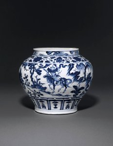 Uitzonderlijk zeldzame en belangrijke blauw-witte pot, Guan Yuan Dynastie, midden 14e eeuw door School Chinese