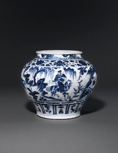 Uitzonderlijk zeldzame en belangrijke blauw-witte pot, Guan Yuan Dynastie, midden 14e eeuw door School Chinese