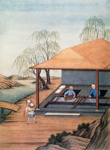 Oude papiermolen, kleurenprint, China