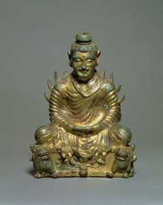 Zittende Boeddha met vlammende schouders, Chinese Zes Dynastieën Periode, Noordelijke Wei-dynastie, 3e-5e eeuw door School Chinese
