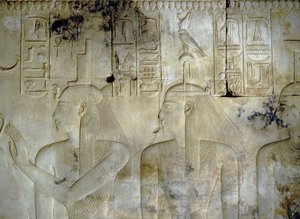 ABYDOS: Tempel van Seti (Sethi) I, de godinnen die de farao begeleiden door School Egyptian