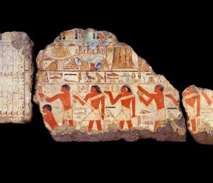 Oude Egyptische kunst: Schilderijen van de mastaba van Metchetchi: rituele priesters muurschildering, 6e dynastie (ca. 2350-2200) door School Egyptian