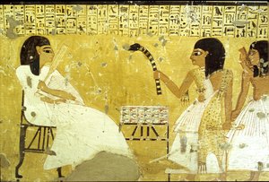 Oud Egypte, Graf van Inherkhau, Thebe, Inherkhau voor zijn zonen die de plichten van een priester vervullen, Draagt een luipaardhuid, Muurschildering, Vallei der Edelen, 20e dynastie door School Egyptian