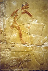 Oud Egypte, muurgravure/schildering, Mastaba/Graf van Idout, Saqqara, 6e Dynastie, vissen met een valnet, nijlpaard door School Egyptian