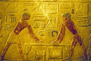 Oud Egypte, Muurgravure/schildering, Mastaba/Graf van Ti, 5e Dynastie, Saqqara, Werkers die hout polijsten door School Egyptian