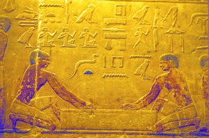 Oud Egypte, muurschildering, Mastaba/Tombe van Ti, Saqqara, 5e dynastie, werkers die hout polijsten door School Egyptian