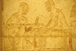 Tomb of Petosiris, Tuna el Gebel, 300 v.Chr., Timmerlieden aan het werk door School Egyptian