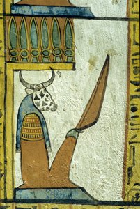 Oude Egypte, muurschildering, Koe-hoofdige God van de onderwereld, Tombe van Sennedjem, Thebe, Deir el Medina door School Egyptian