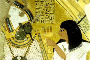Oud Egypte, muurschildering Graf van Inherkhau, Thebe, Graf van de Edelen, 20e dynastie, Inherkhau brengt offers aan Osiris door School Egyptian