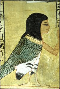 Oude Egypte, muurschildering Graf van Inherkhau, Thebe, Graf van de Edelen, 20e dynastie, Ba of ziel van Inherkhau door School Egyptian